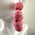 Boho Raffia Pink Open Hoop Earrings Photo 2
