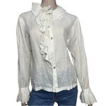 Workers for Freedom Women’s Size S White Linen Button Down Poet Shirt Blouse Photo 1