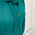 American Vintage Vintage 80s Bethany Ruffle Neck Blouse Sz 7/8 Victorian Regency Teal Photo 1