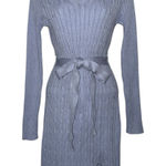 Merokeety Powder Blue Knit MIDI Dress V Neck Long Sleeve Photo 0