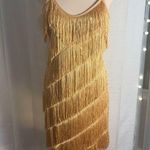 Gold Sheath Midi Dress with Spaghetti Straps Size M Photo 0