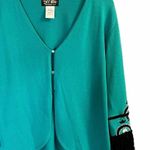 Bob Mackie Wearable Art Open Cardigan Teal Green Long Sleeves Embroidered Fringe Photo 2