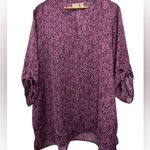 Chico's  Autumn Leaves Clarissa Blouse Size 3 Deep Berry Purple Roll Tab NWT Photo 0