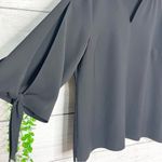 Chico's Chico’s Black Notch Neck Blouse Top w/ Split 3/4 Sleeves Bow Cuffs Size 12 Large Photo 3