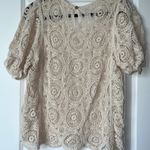 Solitaire  Crochet Puff Sleeve Top Ivory L Photo 5