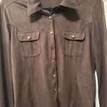 Vertigo Paris Vertigo Brown‎ & Gold Suede Button Down Top Photo 1