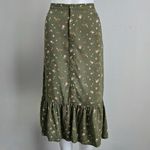 SO  Olive Floral Button Front High Low Midi Skirt Size Large Photo 1