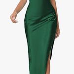 Amazon New - Green Emerald Satin Slit Dress L Photo 0