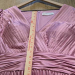 Mac Duggal ‎ Pleated Long Sleeve V-Neck Gown Size 16 Lilac Pink Satin Puff Photo 12