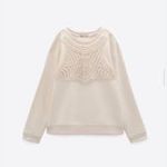 ZARA NWT Beige Crocheted Sweatshirt Lace Applique Pullover Medium Photo 6