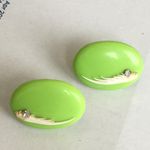 Vintage Plastic Lime Green Screw Back Earrings Rhinestone Wing Large Oblong Photo 2