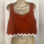 Pretty Garden Large Rust Orange Cropped Tank Blouse White Squiggly Hem. NWT! Photo 3