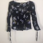 Free People  Square Neck Floral Peasant Top Black Photo 4