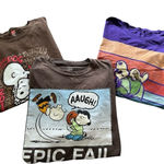 Lot 3 Snoopy Charlie Brown Crew Neck Graphic T~Shirts Short Sleeve Sz Large Multiple Photo 0