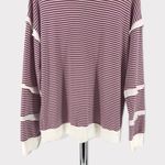 Brigitte Brianna Sexy Modest Mauve Cream Striped Ruffle Sleeve Sweatshirt Large Purple Photo 3