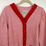 Vintage Womens L Red & White Striped Varsity Cardigan Preppy Nautical Coastal Size L Photo 2