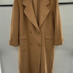 Vintage Camel Wool Overcoat Made in USA Size 14 Missy Double Breasted Long Coat Tan Photo 0