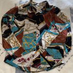 SATIN CHAIN FLORAL BLOUSE Button Front Ling Sleeves Brown Size M Photo 1