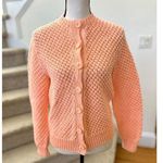 Vintage Handmade Crochet Knit Peach Orange Button Long Sleeve Cardigan Photo 0