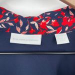 New York Company Floral Print Shirt Dress Navy Red XL Roll Tab Sleeve Photo 2