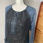 Rebecca Taylor Blue Black Lace Tweed Silk Quarter Zip Long Sleeve Mini Dress 2 Photo 4