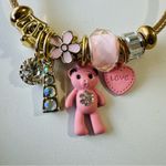 Pink Teddy Bear Love Heart Gold Boho Charm Bracelet One Size Stainless Steel Photo 1