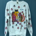 Vintage Art Paint all over cats and daisies gold colorful women’s sweatshirt OS‎ Pink Size L Photo 0
