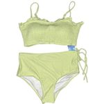 Cider NWT  Ruffle Smocked Bikini Swimsuit Adjustable Straps Tie Bottoms L Green Photo 1