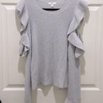 BP  Gray Ruffle Cold Shoulder Crew Neck Knit Long Sleeve Sweater Photo 1