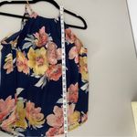 Joie  Navy Blue Peach Floral 100% Silk High Neck Tank Top Blouse XS Photo 3
