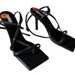 River Island NEW  SQUARE TOE BLACK LEATHER HEEL SANDAL STAPPY SZ -9.5 Photo 6