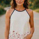 Kaileigh Stitch Fix Womens Top Sz L Rafael Crochet Trim Halter Blouse Blue NEW Photo 0