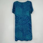 Chico's  0 Size S Shift Shirt Dress Blue Beach Artsy Short Sleeve Split Neck Ocean Photo 5