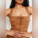 Good American ‎ NEW Jumpsuit Womens Medium Brown Lace Up Utility Twill Cargo Photo 1