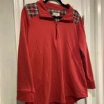 Denim & Co Red Cotton Stretch Collared Plaid Detail Quarter Zip Pullover Size L Size L Photo 3