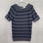 Ann Taylor  Women's Sweater Shirt Striped Blue Gray Size Small Short Sleeve Linen Photo 0