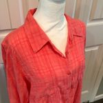 Christopher & Banks  Large Coral Textured Semi-Sheer Button Down Blouse Top Photo 2
