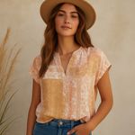 Cupcakes and Cashmere Blouse Women’s Small Boho Patchwork Print Top Short Sleeve Orange Photo 7