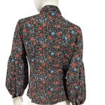 Free People 70s vibe floral button up blouse has ruffle neckline, bishop sleeves Photo 2