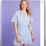 Vineyard Vines  Seersucker Wrap blue white stripe ruffle cotton mini Dress 2 Photo 8