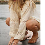 Aerie  Natural Crochet Button Shirt Women’s S Boho Peasant Blouse Lace Ruffle Photo 1