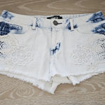 REWASH  White and Blue Denim Shorts with Lace Photo 0