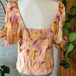 Nine West Twist Front Fluffy Sleeves Blouse Yellow Multi Size OX Photo 2