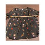 Old Navy Black Floral Babydoll Tunic V-neck Velvet Trim Long Sleeve Large Whimsigoth Boho Photo 5