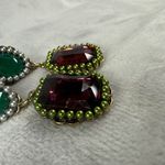 Shades of Green, Red, Purple Pierced Post Dangle Drop Earrings Faux Pearl Accent Red Photo 13
