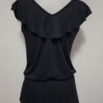 White House | Black Market WHBM Black Embellished Ruffle Sleeve Vneck Peplum Top Size Small Photo 5