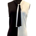 Cache Black White Color Block Midi Dress Bi Stretch Attached Scarf Tie Sz 12 Photo 1