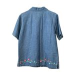 Denim & Co Women Medium Short Sleeve Zip Embroidered Floral Grannycore Boho Blue Photo 1