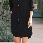Frank & Eileen Mary Classic Black Denim Long Sleeve Shirt Dress distressed hem L Photo 0