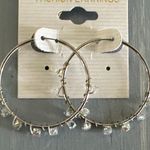 NWT Hoop Pierced Earrings Silver Tone W Clear Seed Beads Too Cute! Photo 3